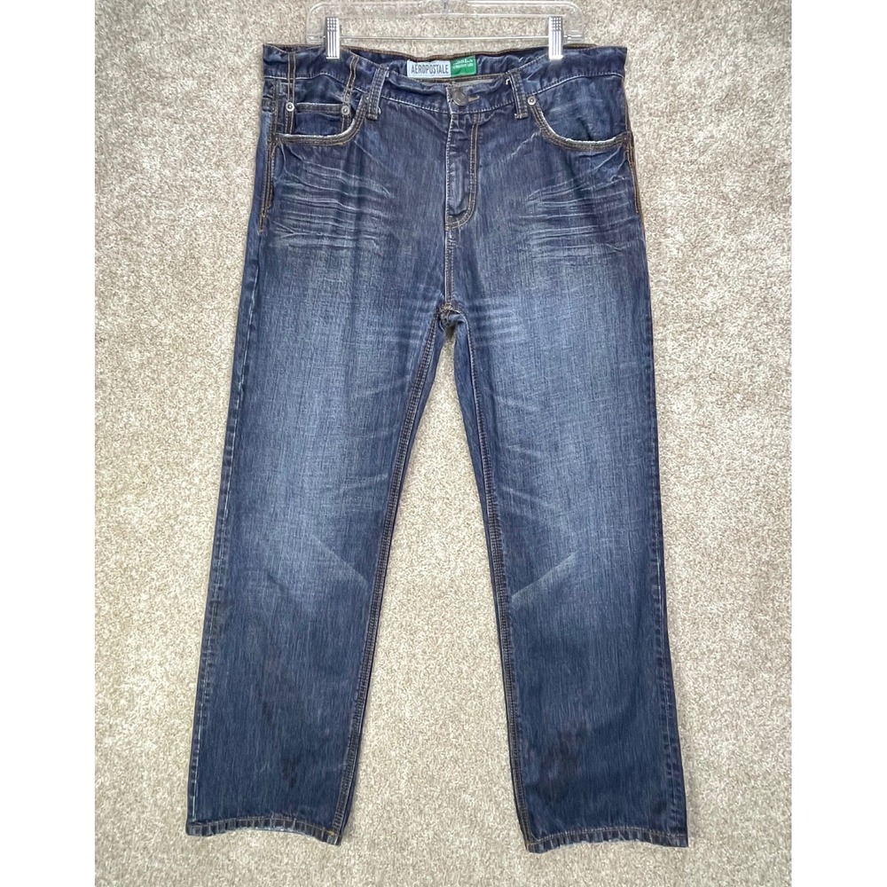 Aeropostale Essex Straight Leg Jeans Mens 36x32 Dark Wash Blue Cotton Y2K Denim